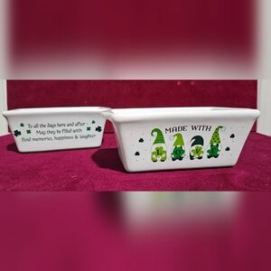 Mini Nantucket White Ceramic Meat Loaf Pan Dish with Gnome Design